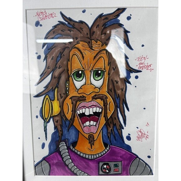 Alien Art Work Weird Creations Original Marker Drawing Signed Matted Framed - Picture 8 of 11